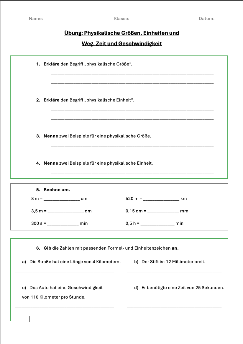 Kl6_00020_Übung_Physikalische Größen Umrechnungen_Weg_Zeit_Geschwindigkeit_(leer)